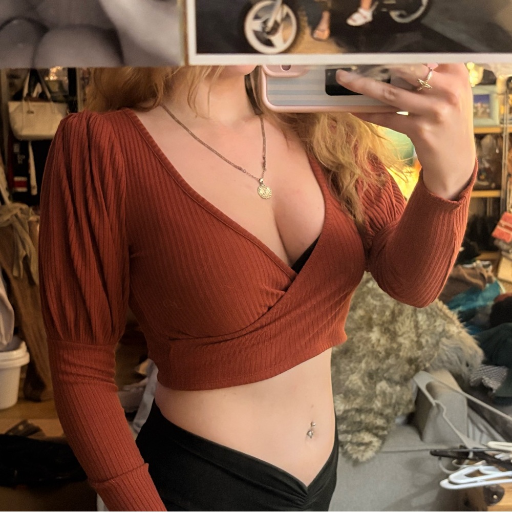 Forever 21 Terracotta Ribbed Wrap Blouse